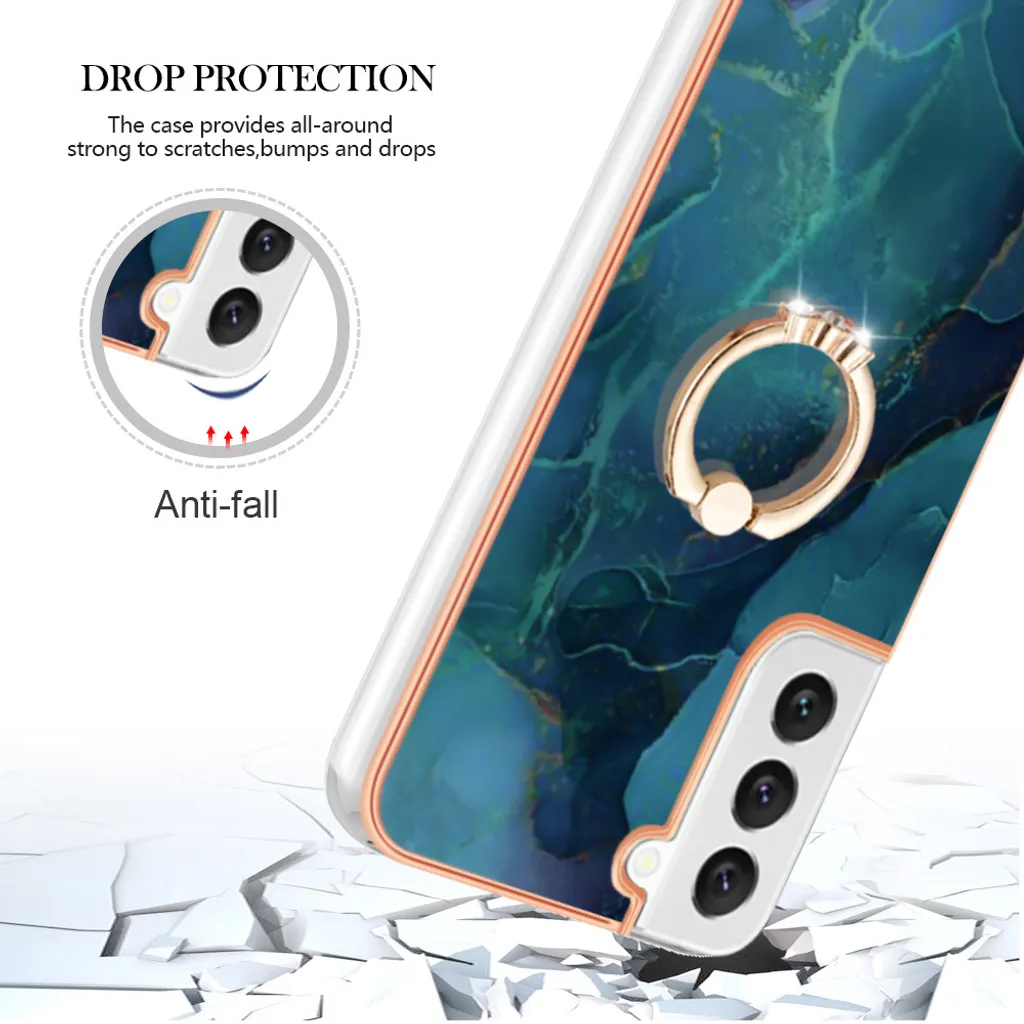Custodia per Samsung Galaxy S22 5G, custodia protettiva in silicone TPU a fantasia con supporto ad anello verde - 5