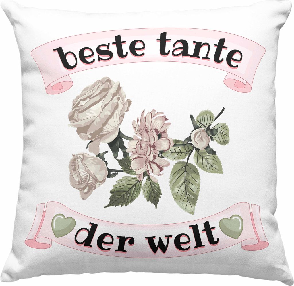 Trendation - Beste Tante Der Welt Geschenk Deko-Kissen mit Füllung 40x40 Lustiger Spruch Geste Geschenkidee (Rosa)