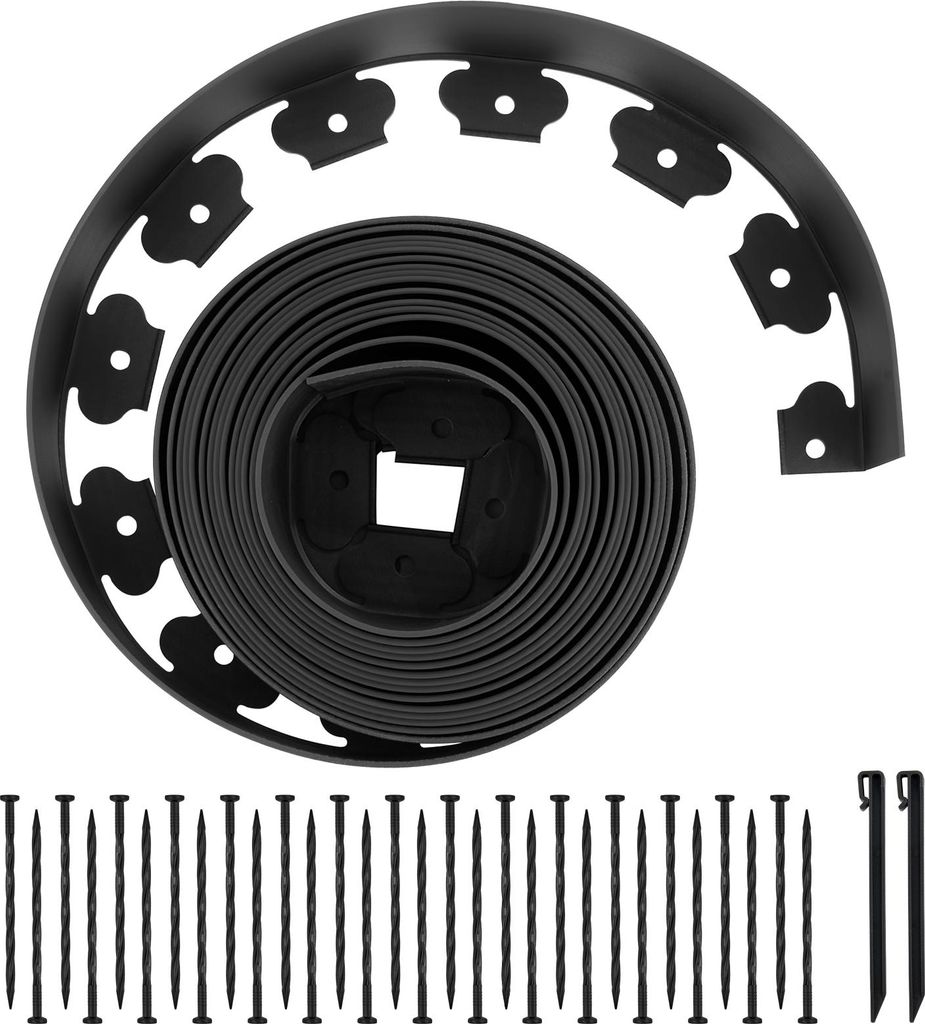 SucceBuy Rasenkante 10 m x 10 cm aus Kunststoff mit 30 Spikes und 2 Erdspießen, Gartenbegrenzung für Beete, Landschaftseinfassung, UV-beständige...