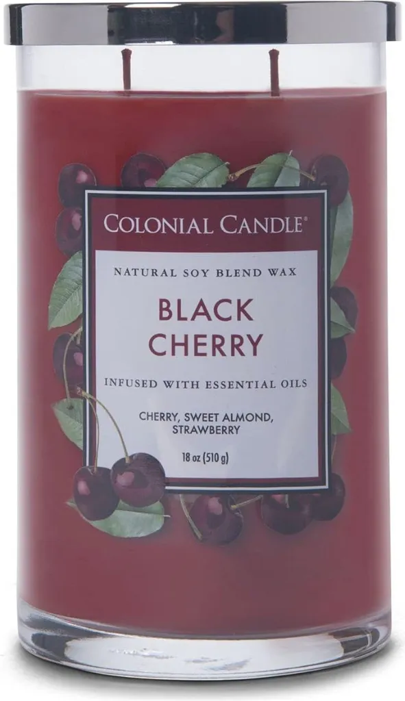 Colonial Candle Ciliegia Nera: Candela Profumata Lunga Durata 60 Ore