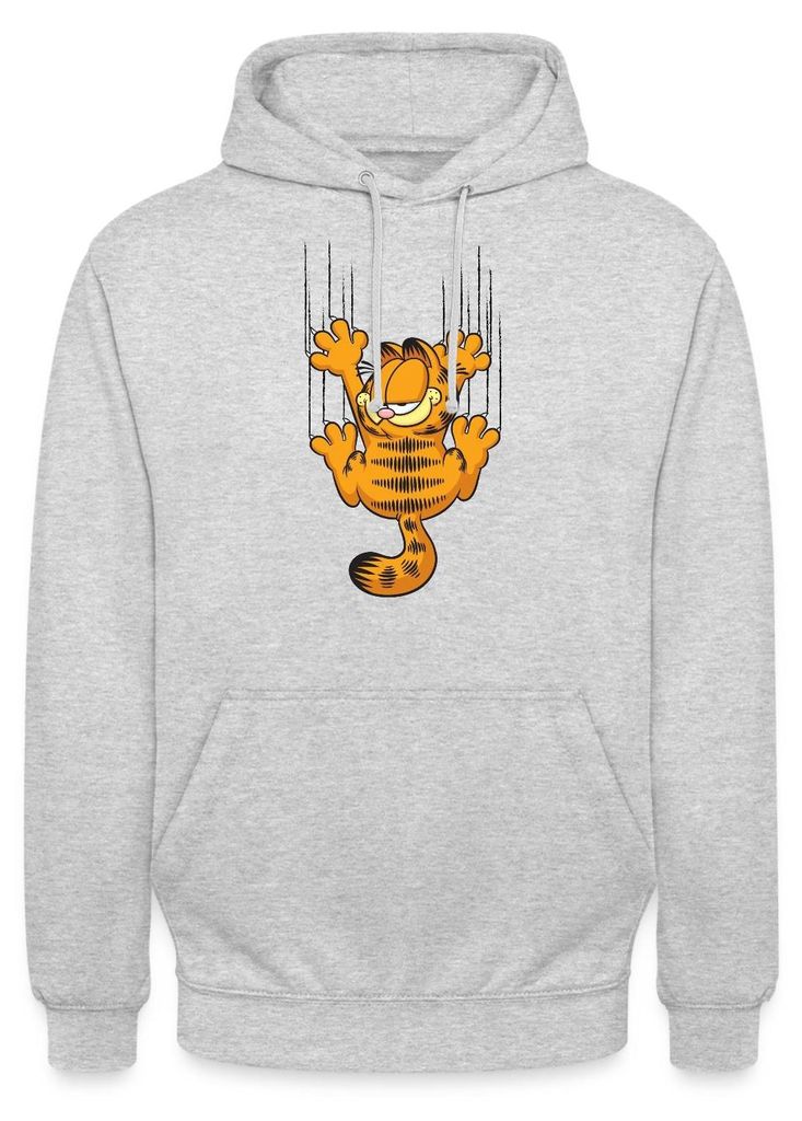 Spreadshirt Garfield Kratzer Uni Hoodie, 4XL, Hellgrau meliert