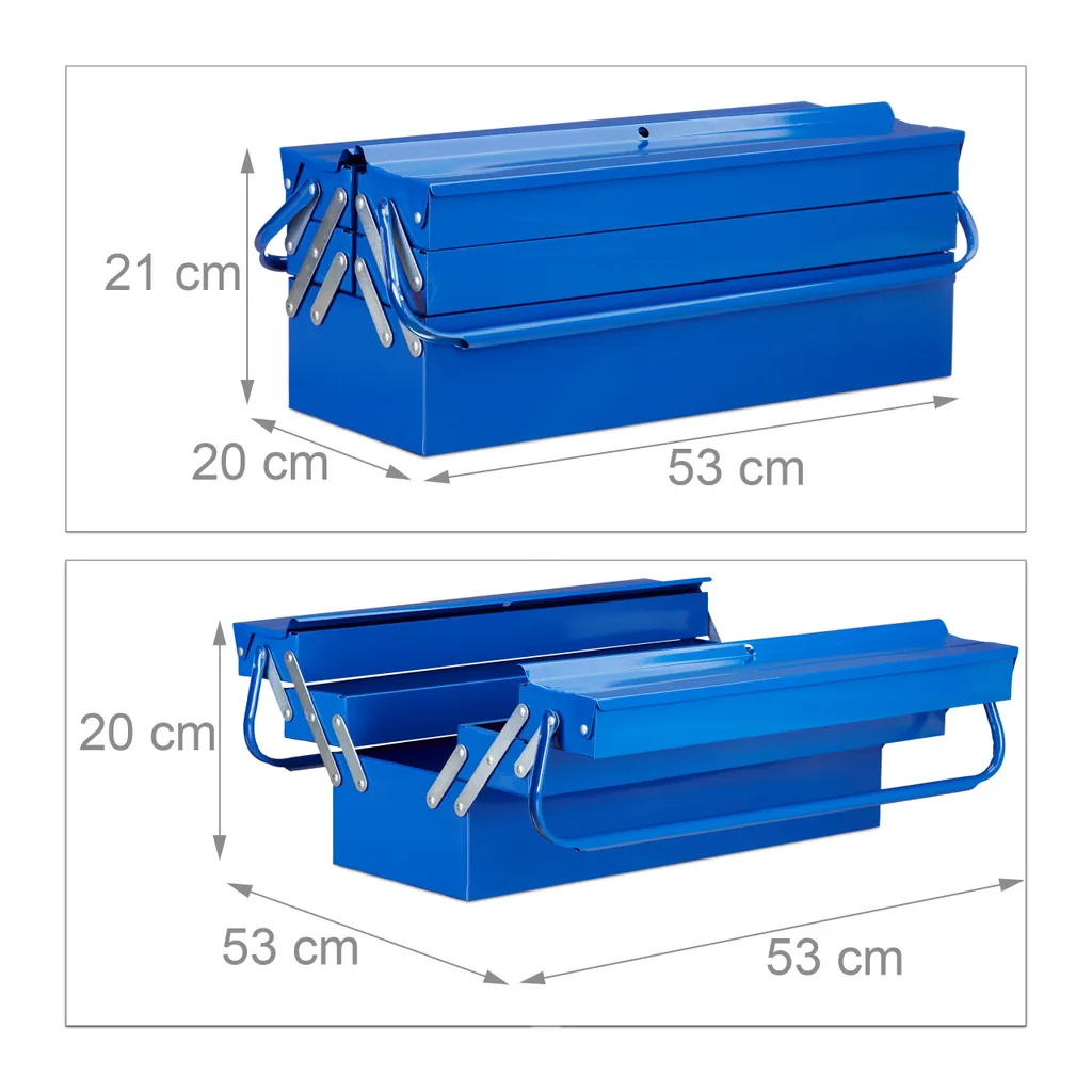 Relaxdays Mallette à outils vide bleu - Coffret de rangement robuste - 4