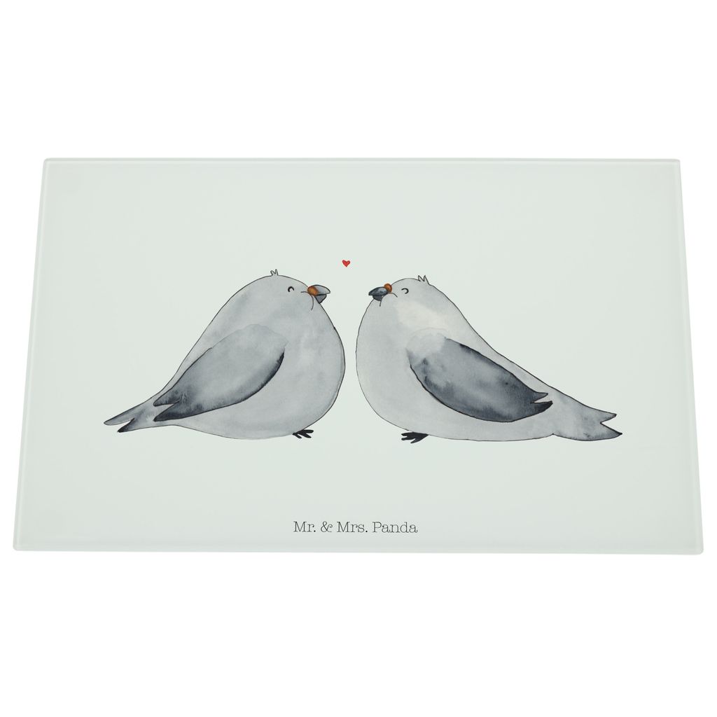 Mr. & Mrs. Panda Küchenbrett Turteltauben Liebe - Weiß - Geschenk, Hochzeit, Hochzeitstag, Freundin, Glas Schneideplatte, Schneidbrett, Schneidpl...
