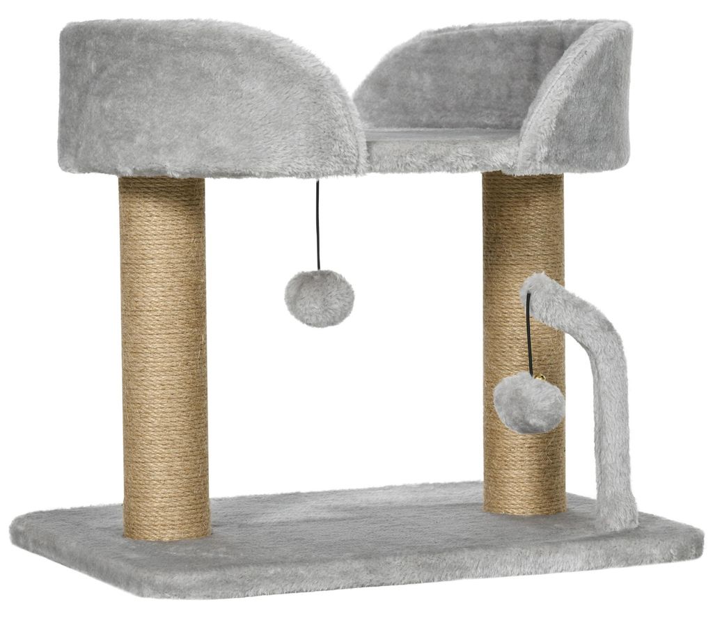Kratzbaum, 42 cm kleiner Katzenbaum mit Jute-Kratzpfosten, Plattform, Grau