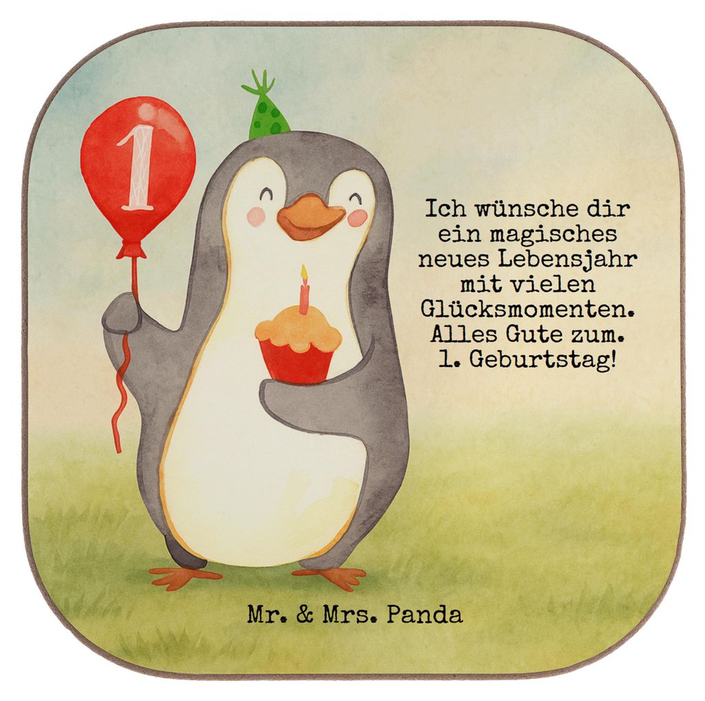 Mr. & Mrs. Panda Tassenuntersetzer 1. Geburtstag Pinguin Luftballon Design - Weiß - Geschenk, gläseruntersetzer, Untersetzer für Gläser, unterl...