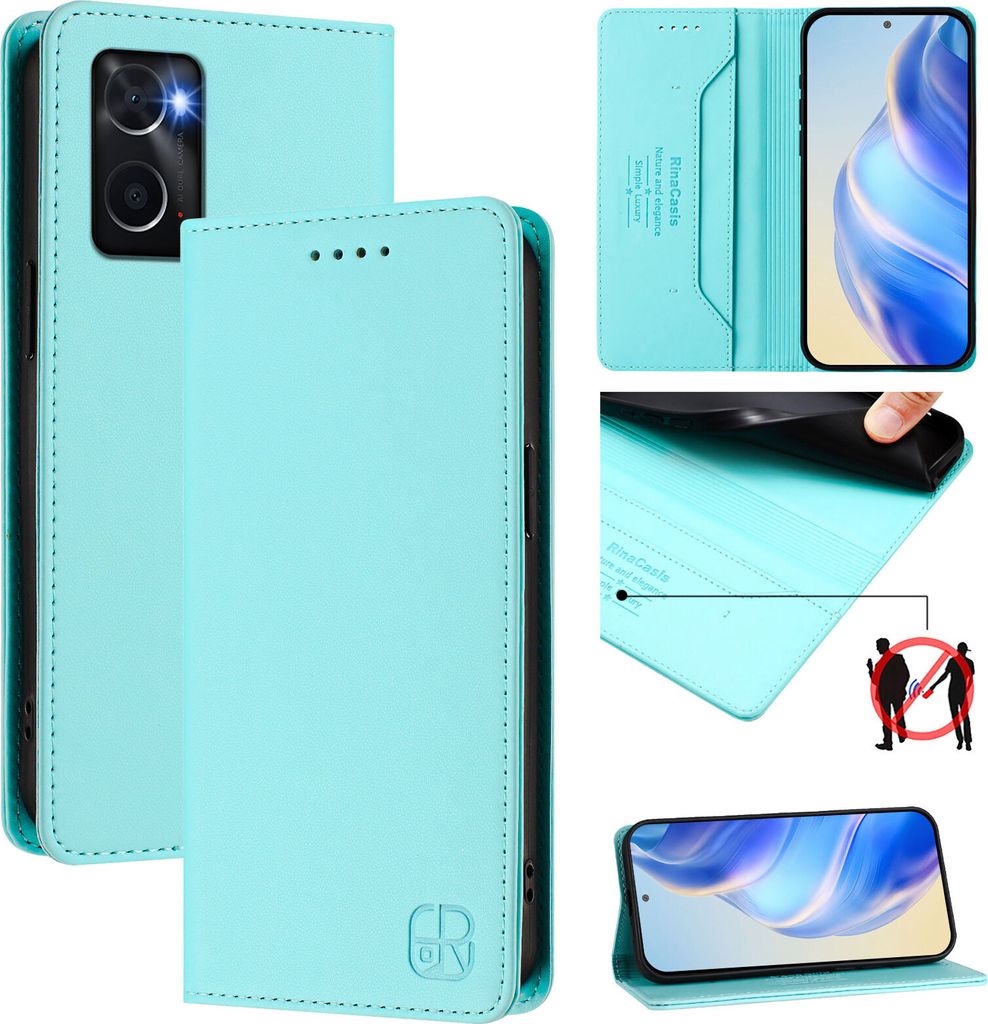 Lederhülle für Oppo A36/A76/A96/K10 4G/Realme 9i 4G Hülle Flip Brieftasche Kartenfächern Ständer Schutzhülle Türkis