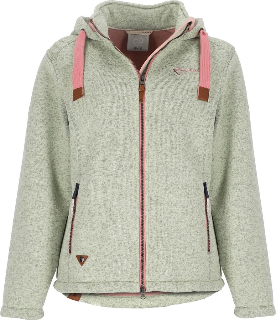 Dry Fashion Damen Wollfleece-Jacke Poel mit Kapuze - Windabweisende Fleecejacke mit tailliertem Schnitt in Mint Melange Größe 50