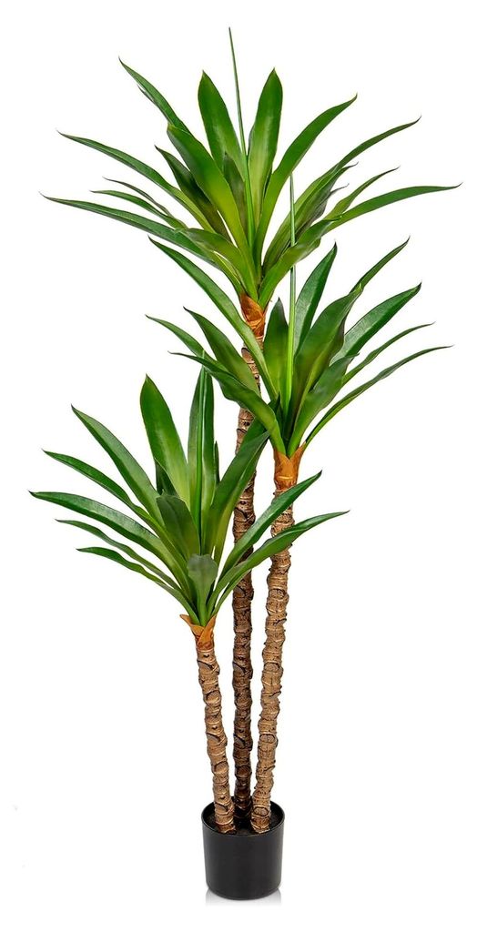 170 cm hohe Kunstpflanze Yucca Palme mit 3 Köpfen im Kunststofftopf, große Kunstpflanze für Wohnzimmer, Schlafzimmer, Büro und Garten, moderne ...