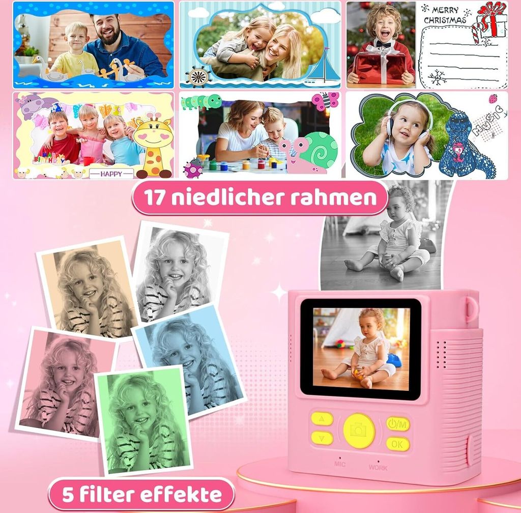 Kinderkamera, Sofortbildkamera, 1080P 2,4 Zoll Bildschirm Produktbild 7