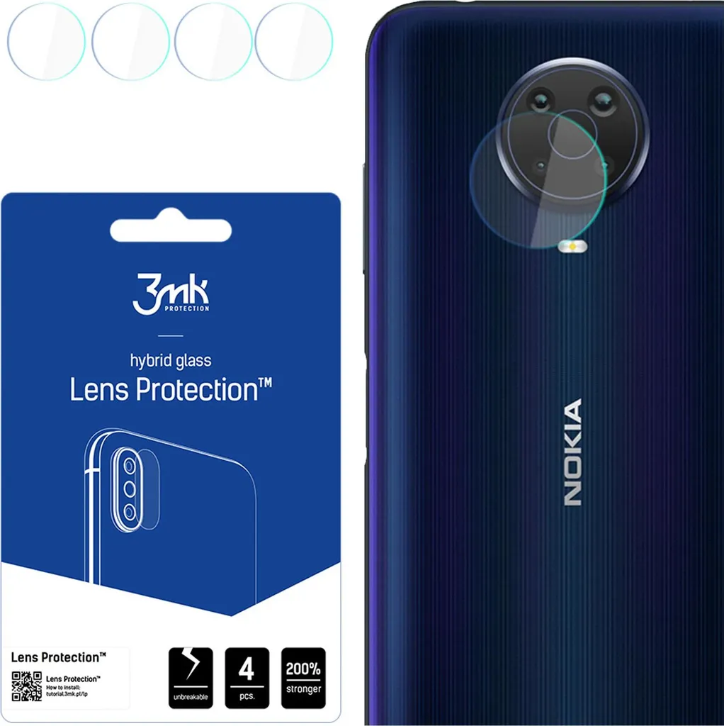 Nokia G20 Protezione Lente 3Mk: Vetro Ibrido 7H Infrangibile 4 pezzi