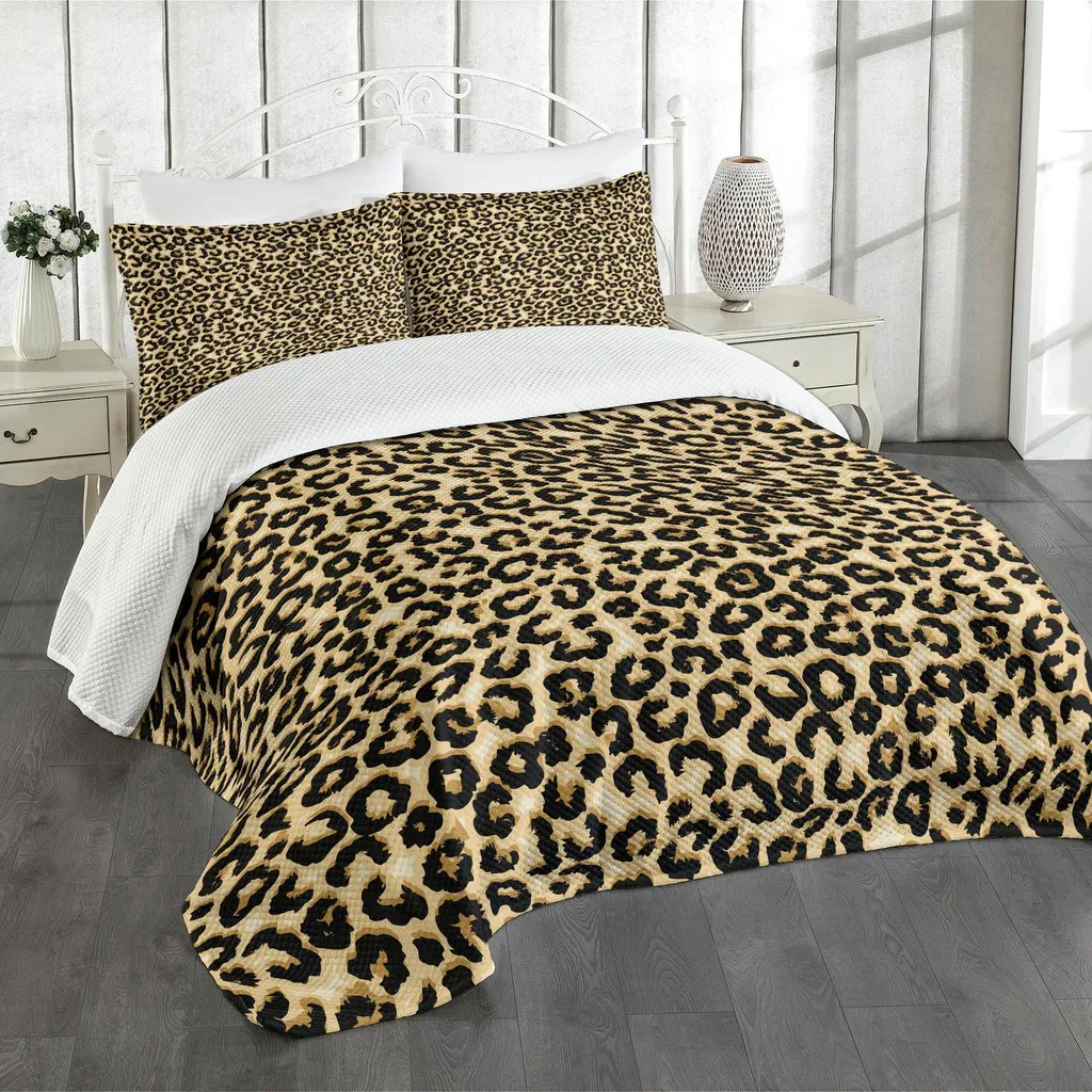 Set copriletto ABAKUHAUS Leopard, motivo ispirato alla pelle degli animali, macchie e imperfezioni, 220 x 220 cm, grigio antracite caffè chiaro