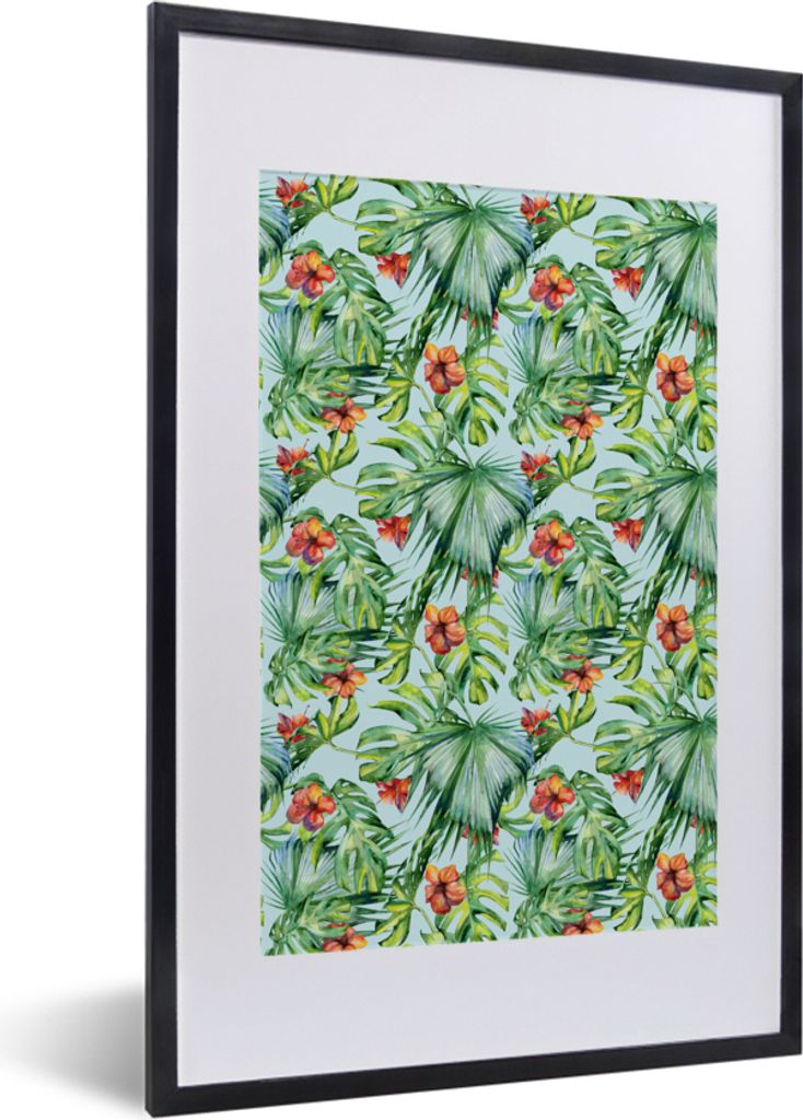 MuchoWow MuchoWow Gerahmtes Poster Blumen - Muster - Monstera 40x60 cm - Poster mit zchwarzem Bilderrahmen - Poster in Rahmen