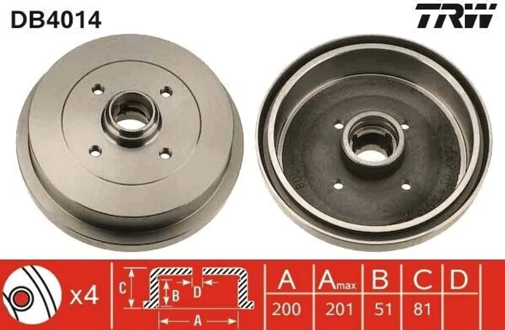 Tambour de frein arrière compatible Golf III 1H - TRW DB4014 Fonte