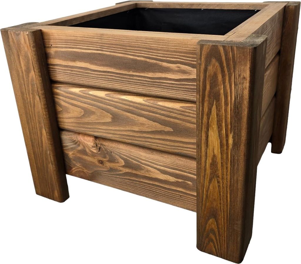 HolzGarden Pflanzkübel Holz Rechteckig 40x32x40 cm Imprägniert Farbe Teak Wetterfest Blumenkasten Blumentopf Balkon Garten Pflanzkasten Outdoor 23l