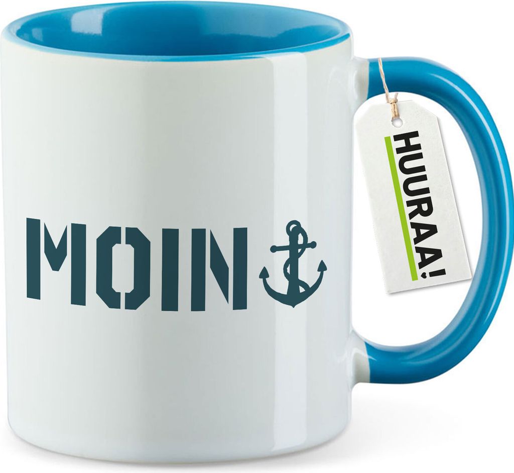 Huuraa Kaffeetasse Moin Anker 330ml Blau Keramik Kaffeebecher Geschenkidee