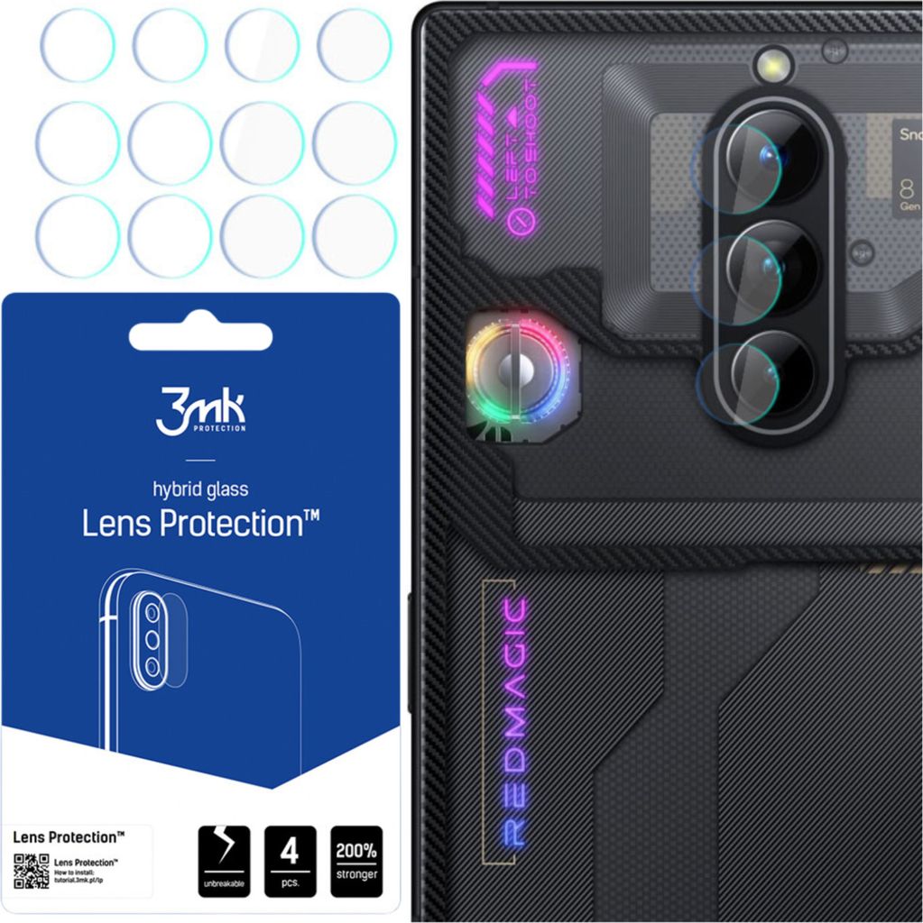3mk Hybridglas Lens Protection fr Nubia Red Magic 8 Pro / 8 Pro+ / 8s Pro Kamera Objektiv Kameralinse 0,16mm 6H (4 Stck)