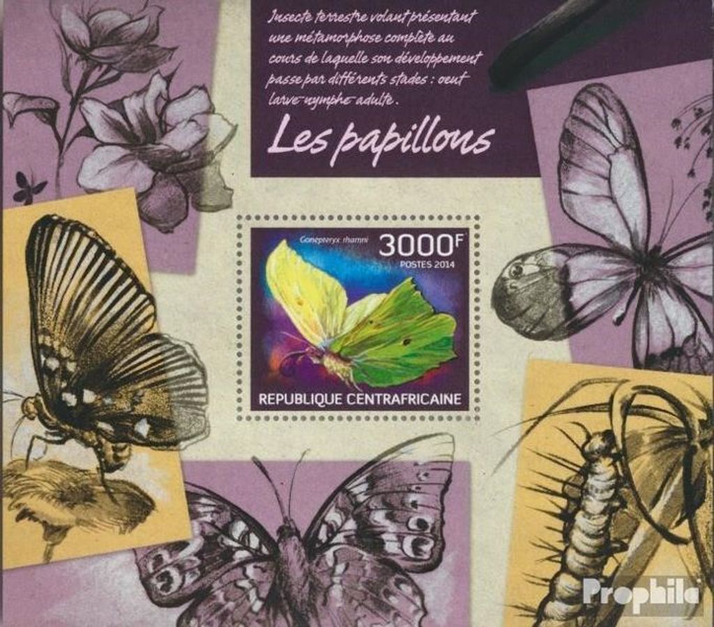 Briefmarken Zentralafrikanische Republik 2014 Mi Block 1150 (kompl. Ausgabe) postfrisch Schmetterlinge