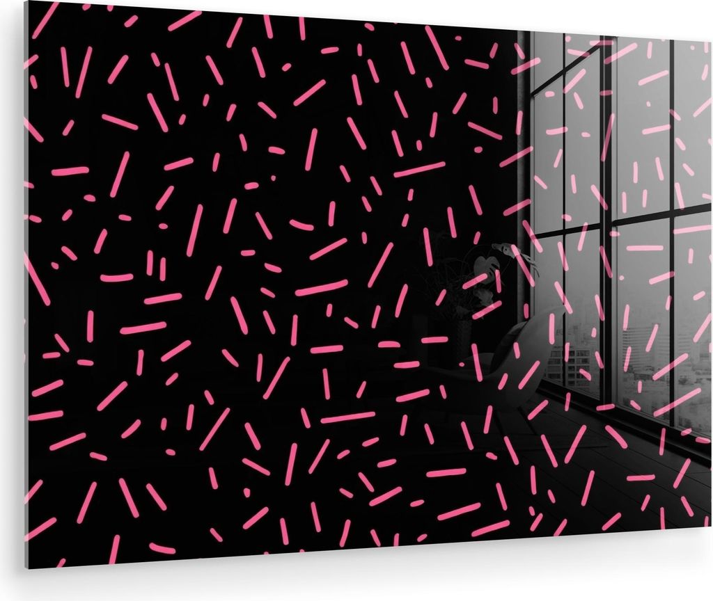 MuchoWow Glasbilder - Bilder auf Wandbild - Foto auf Glas Spiele - Streifen - Rosa - Abstrakt 60x40 cm Wanddekoration aus Glas - Acrylglasbild - Ac...