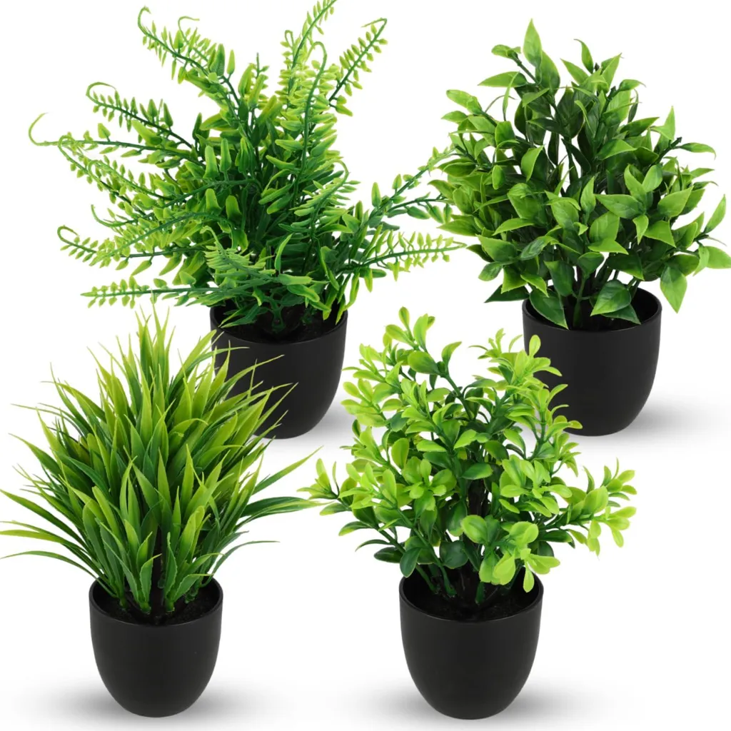 Lot de 4 plantes artificielles en pots noirs 18-23 cm pour décoration