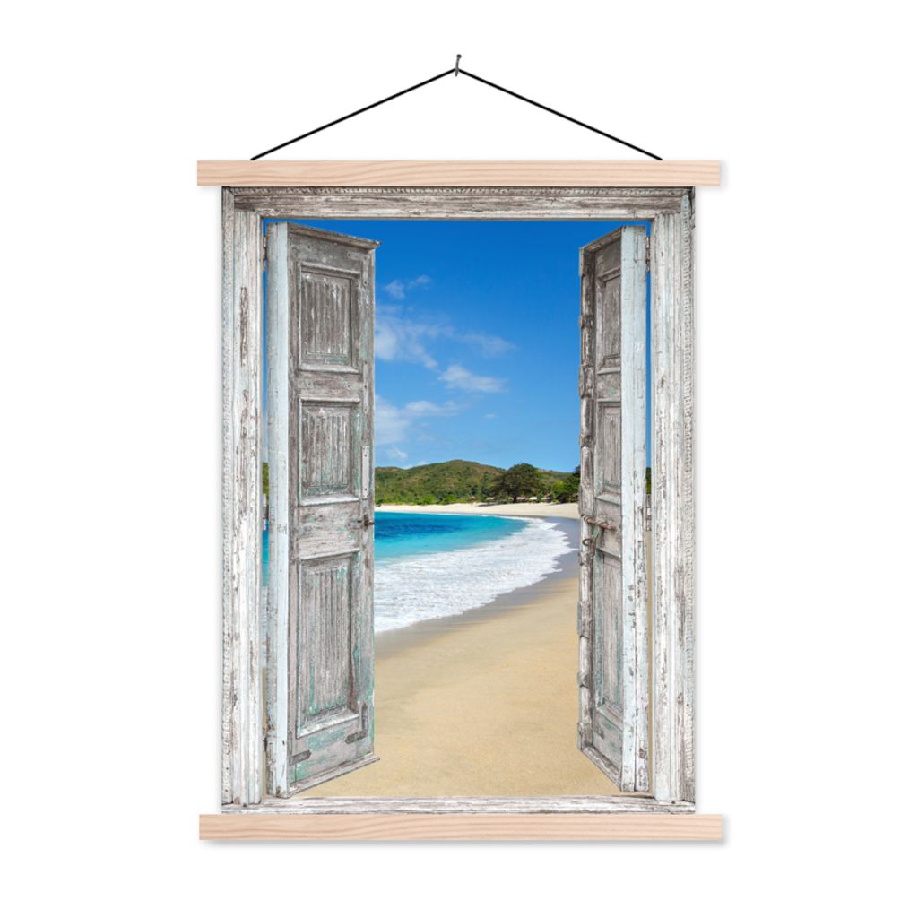 MuchoWow Textilposter Meer - Tropen - Blick - Strand 60x80 cm mit holzfarbenen Rahmen - Wandbild