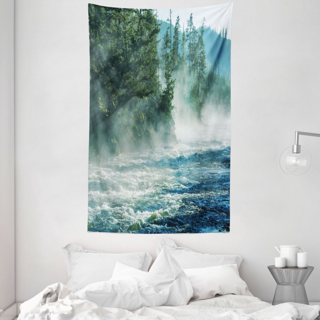 ABAKUHAUS Yellowstone stonePOS=HEADCOMP Wandteppich und Tagesdecke, Fluss Bäume Natur aus Weiches Mikrofaser Stoff Waschbar ohne Verblassen Digita...
