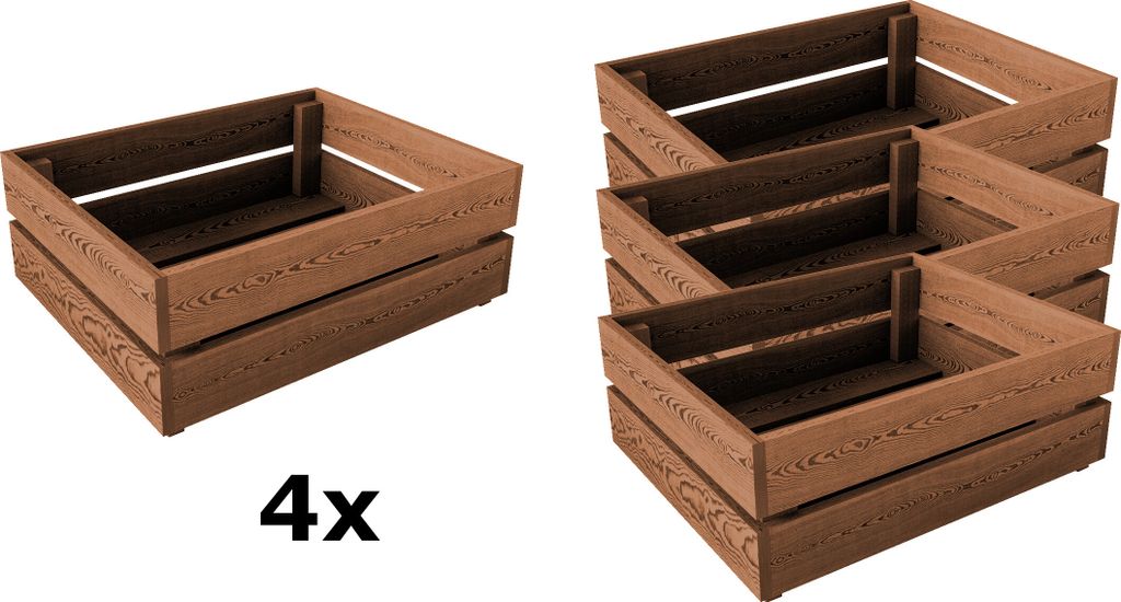 Lermowood Holzkisten 4x Box0541 50 x 40 x 19cm Eiche| Dekokisten aus Holz Massive Holzkiste Regalkiste Weinkiste