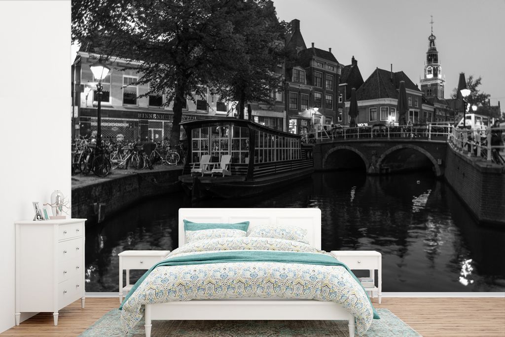 MuchoWow Fototapete für Wohnzimmer oder Schlafzimmer Wandtapete Vinyl Motivtapete Alkmaar - Brücke - Kanal - 420x280 cm - Zimmer für Kinder
