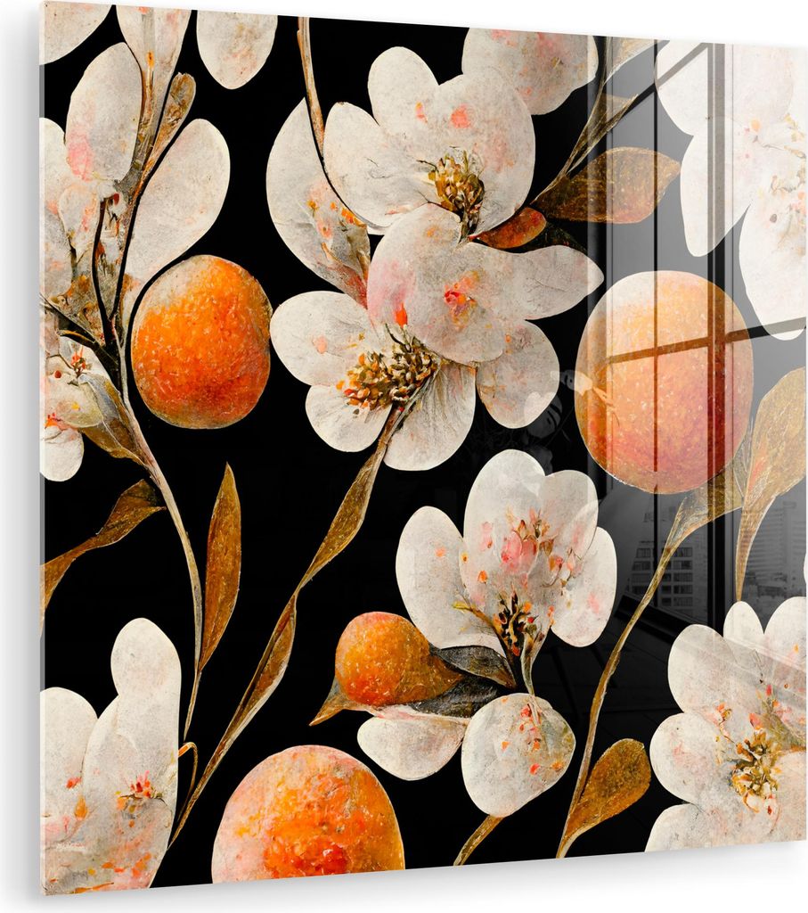 MuchoWow Glasbilder - Bilder auf Wandbild - Foto auf Glas Blumen - Weiß - Orange - Natur 50x50 cm Wanddekoration aus Glas - Acrylglasbild - Acrylb...