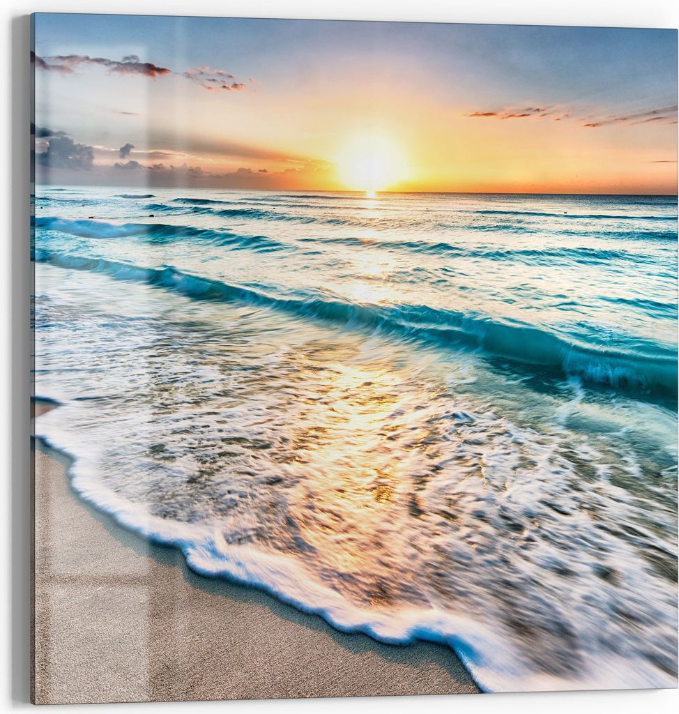 DEQORI Magnettafel Glas 30x30 cm 'Küste im Morgenlicht' beschreibbar Whiteboard Küche