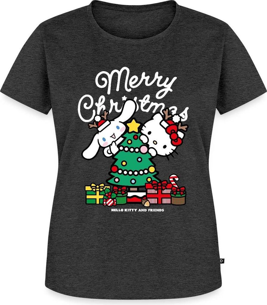 Spreadshirt Hello Kitty Und Cinnamoroll Weihnachten Frauen Premium T-Shirt, 4XL, Anthrazit meliert