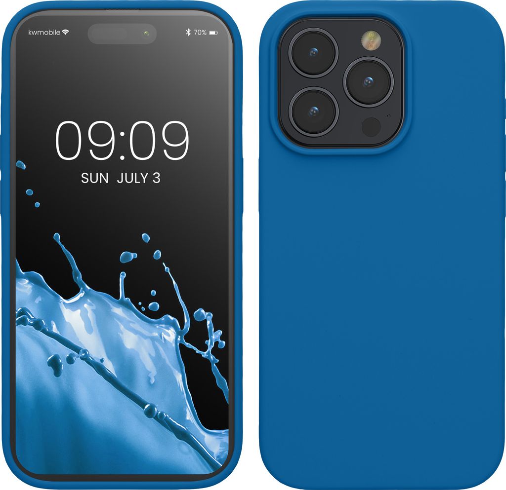 kwmobile Handyhülle für iPhone 15 Pro Hülle, für iPhone 15 Pro Case - Hülle Silikon - kabelloses Laden - Blue Reef