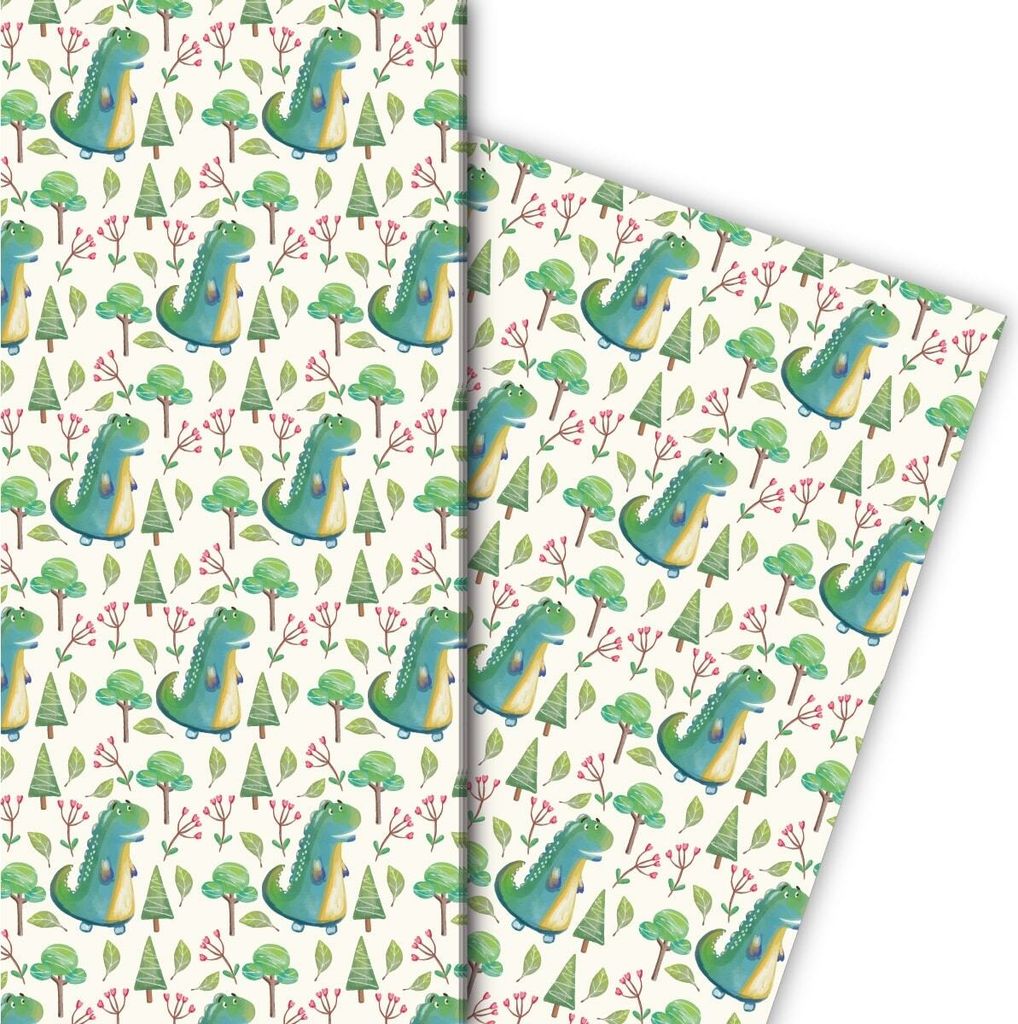 Süßes Kinder Geschenkpapier mit Drachen/ Dinoasaurier - G8128, 32 x 48cm