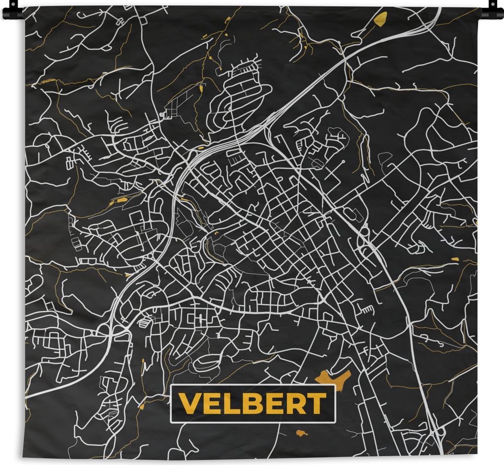 MuchoWow Wandteppich Wandbehang Velbert - Gold - Stadtplan - Karte - Deutschland 60x60 cm Tapisserie Dekoration Wandtuch - Dekorationen - Wand Decke