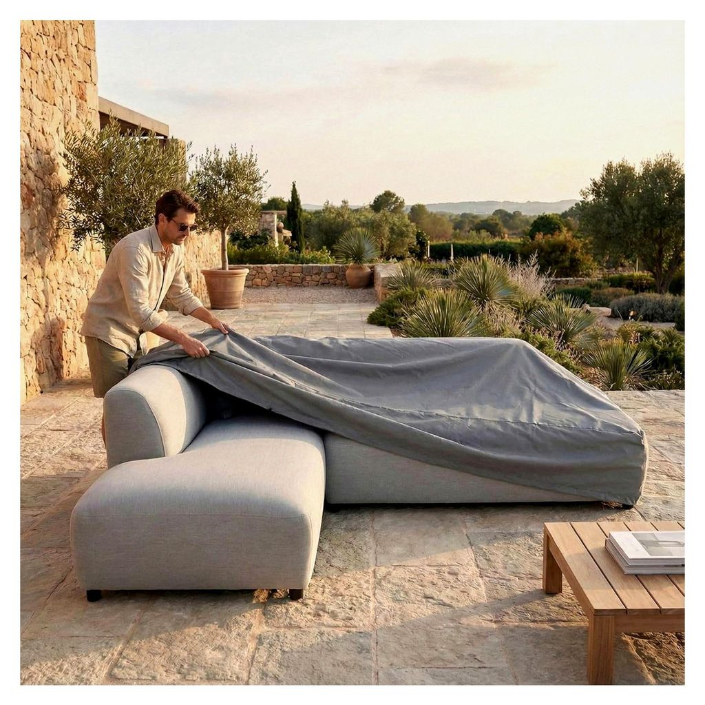 Wetterfeste Abdeckhaube Calabria in Grau – robuste Schutzhülle mit Nässeschutz aus hochwertigem Polyester mit PolyurethanBeschichtung für Gart...