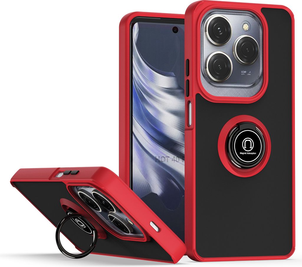 Hülle für Infinix Hot 40 /Hot 40 Pro /Tecno Spark 20 Pro Ring Halter Ständer Matte Transluzent TPU Bumper Stoßfest Schutzhülle Rot