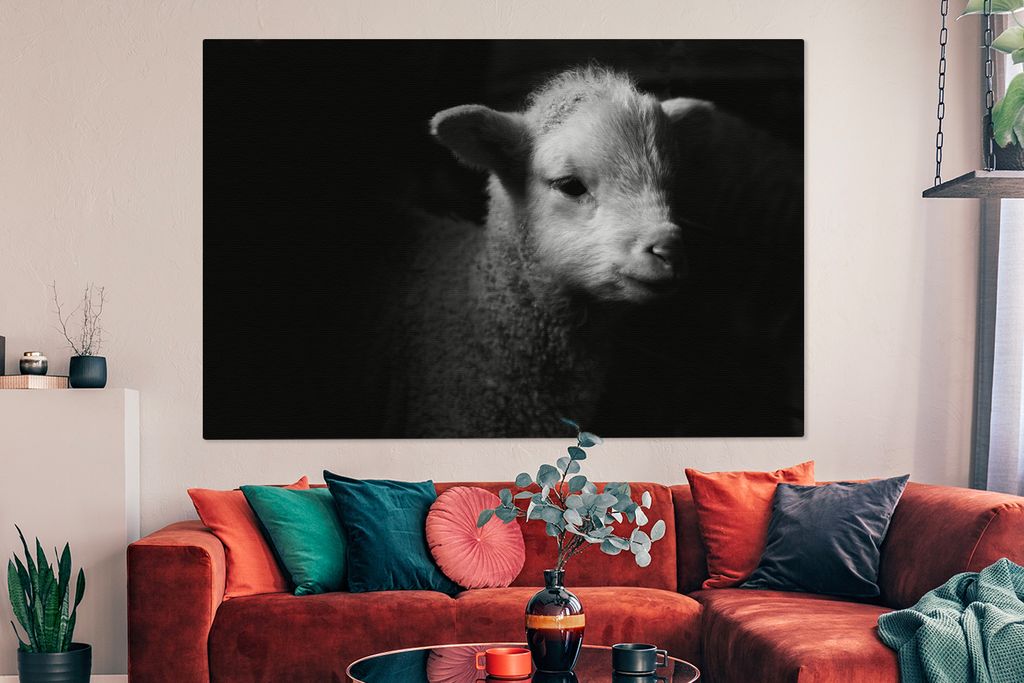 OneMillionCanvasses - Leinwandbilder - 150x100 cm, Lamm - Schaf - Schatten, Wandbilder Kunstdruck Wanddekoration