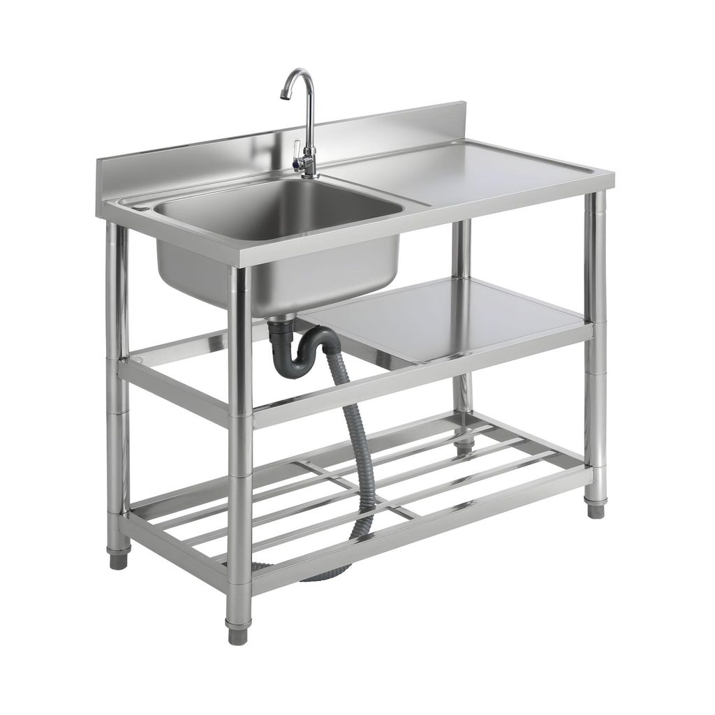 Freistehende Edelstahl Spüle Spültisch Gastrospüle Küchenspüle 100x50x80(LxBxH) Spülbecken mit Wasserhahn Waschtisch