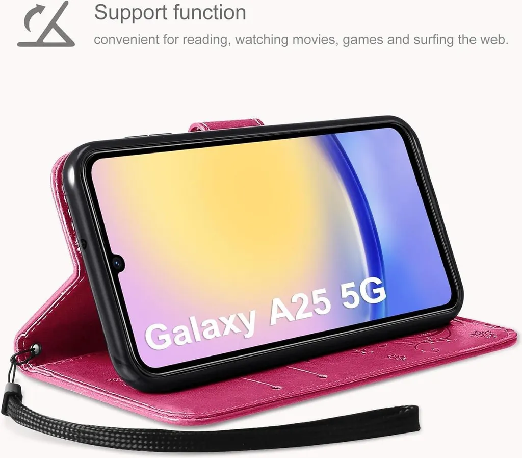 Custodia Portafoglio Per Samsung Galaxy A50 | Farfalla Fiore PU Pelle Con Slot Carte E Cavalletto – Rosso