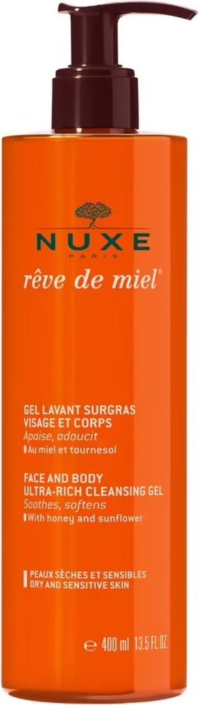 NUXE Rêve de Miel, Reinigungsgel, trockene Haut, Empflindliche Haut, Weichmachend, Beruhigend, Pumpenflasche, Seife, 400 ml