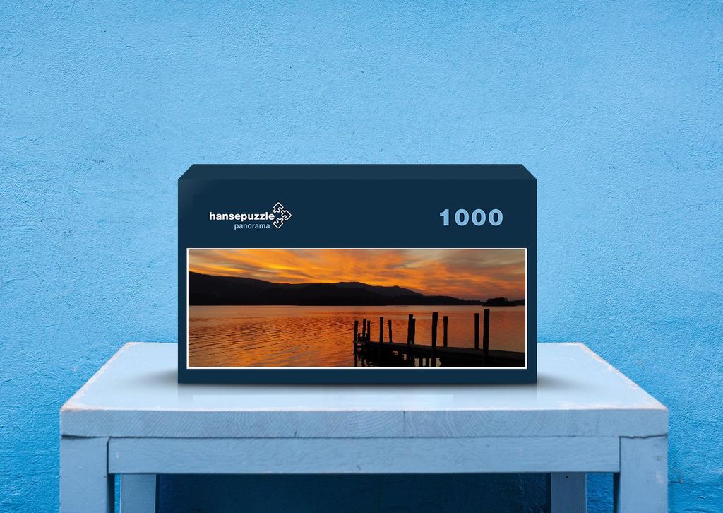 hansepuzzle 32141 - Sonnenuntergang über See Puzzle, 1050 Teile, Reisen, 60,0 x 46,0cm mit hochwertiger Aufbewahrung, Kartonbox & Beutel