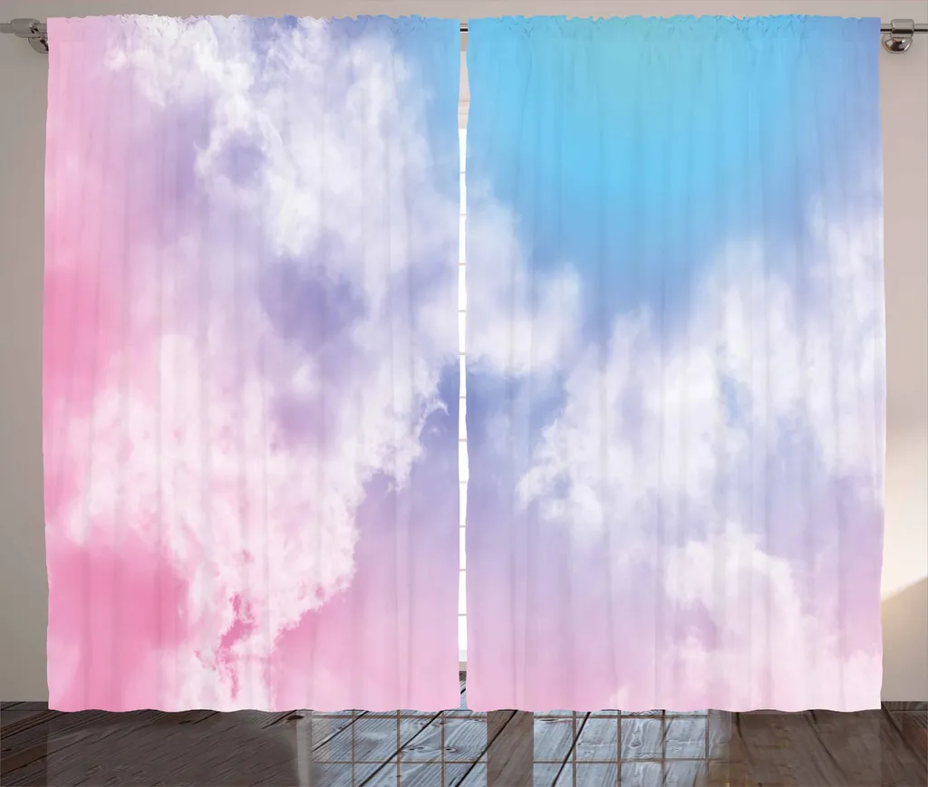 Rideau rustique fantaisie rose et aqua, 280 x 225 cm, Motif Nébuleuse