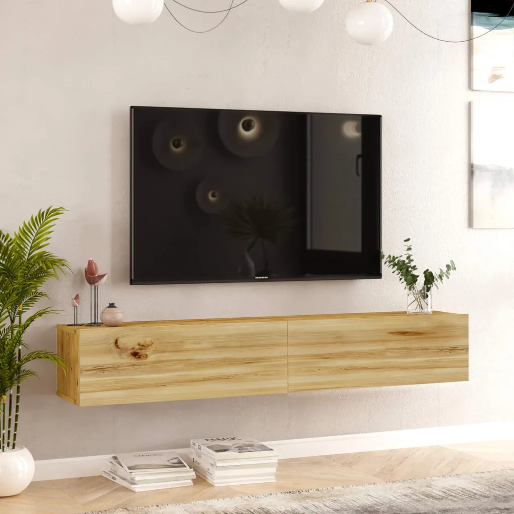 Mobile TV Sospeso Rebecca Mobili Tikur 180cm - Rovere Chiaro Moderno - 3