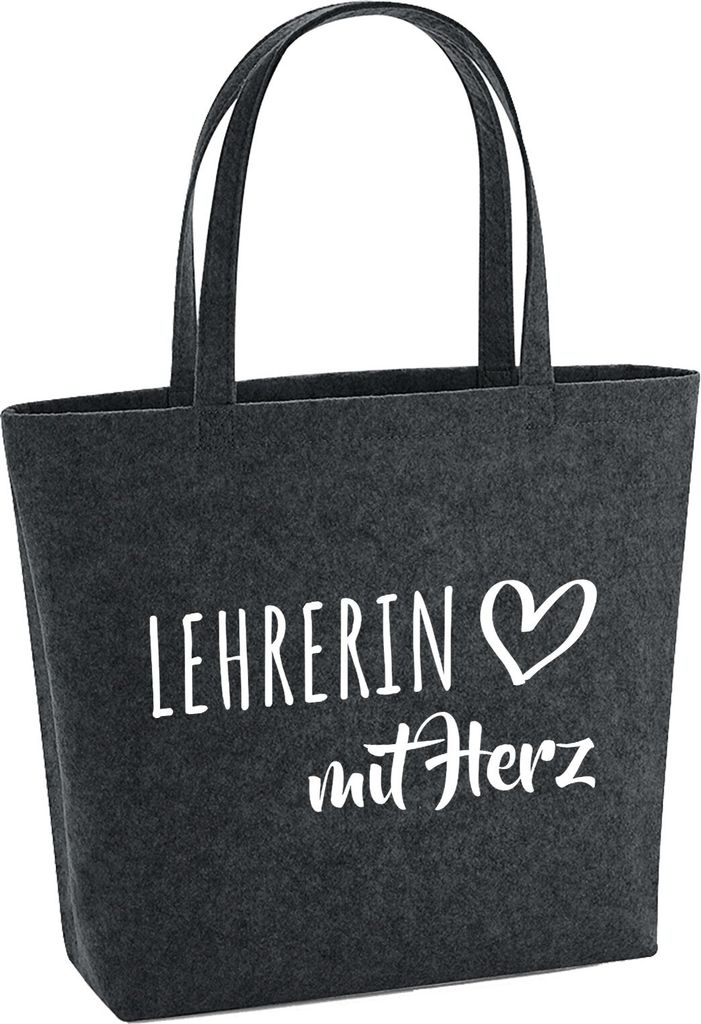 Huuraa Filzshopper Lehrerin mit Herz 22 Liter Charcoal Melange Filztasche Geschenkidee