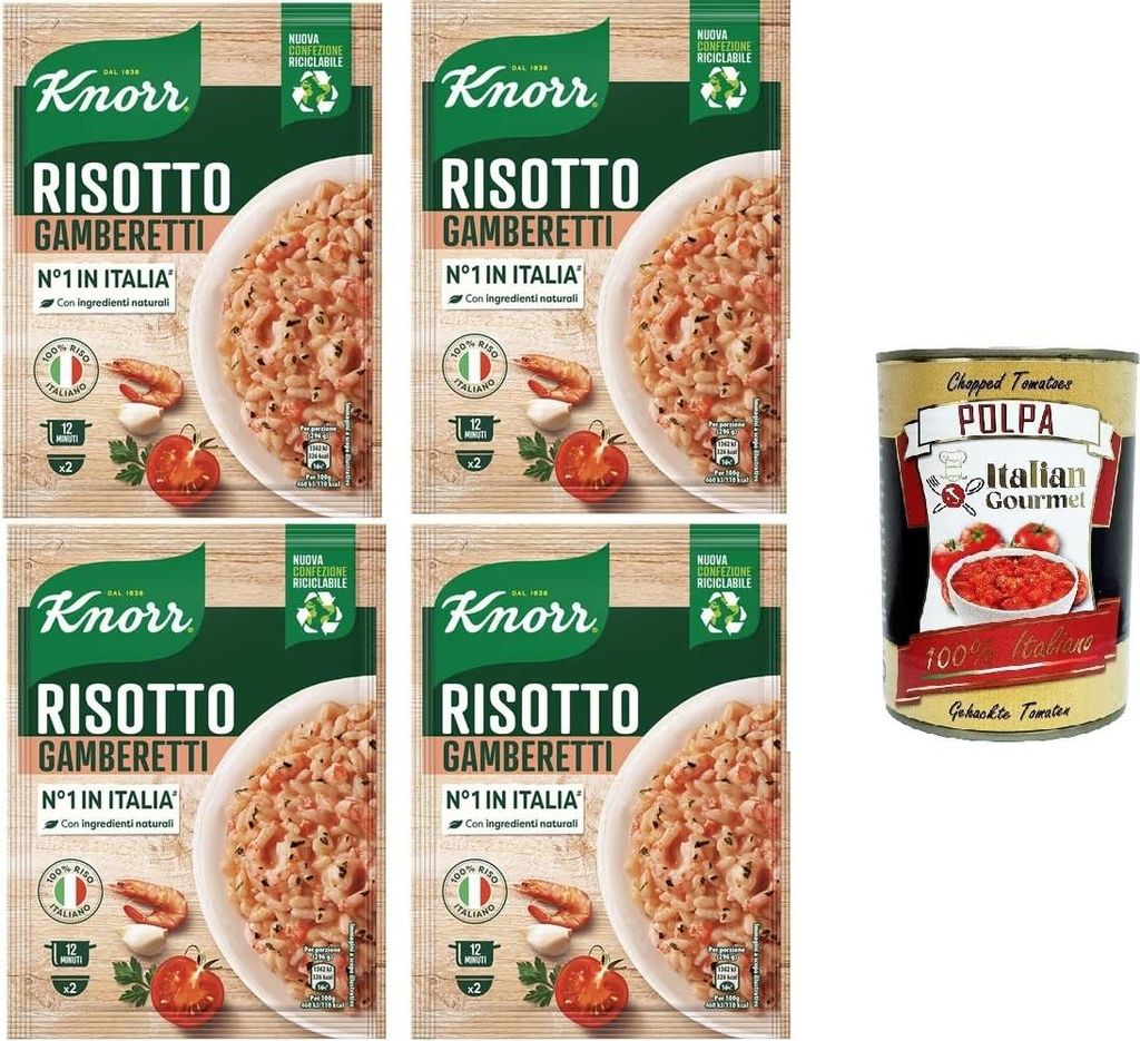 Knorr Garnelenrisotto, fertiges Risotto mit natürlichen Zutaten, 100% italienischem Reis und al dente Chicci, zubereitet im Topf oder in der Mikro...