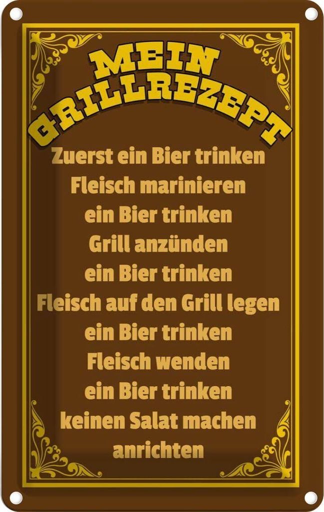 vianmo Blechschild 18x12 cm mein Grillrezept zuerst ein Bier Spruch Zitat