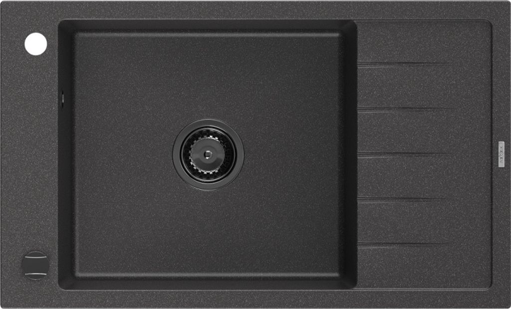 Mexen Elias Granitspüle mit einem Becken und einer Abtropffläche 795 x 480 mm, Schwarz gesprenkelt, Siphon Schwarz - 6511791005-