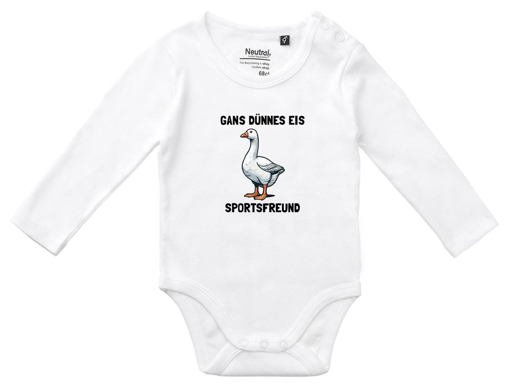 Huuraa Baby Body Gans dünnes Eis Sportsfreund Gans Meme 74 White Baumwolle Fairtrade Langarmbody Geschenkidee