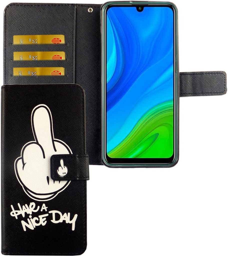 Huawei P smart 2020 Tasche Handy Hülle Schutz-Cover Flip-Case mit Kartenfach Have a nice day