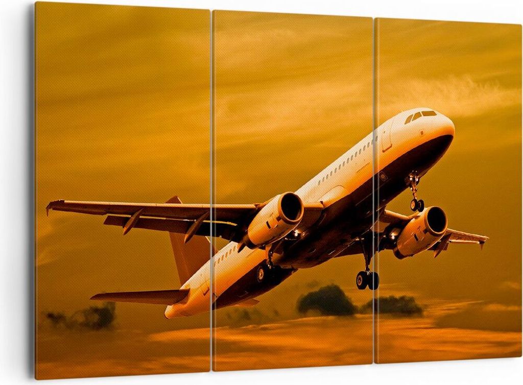 Bild auf Leinwand - Leinwandbild - Passagier Flugzeug Flugzeug Flügel - 165x110cm - Wand Bild - Wanddeko - Leinwanddruck - Bilder - Kunstdruck - L...