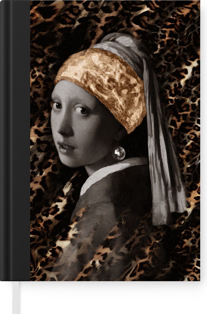 MuchoWow Notizbuch Tagebuch Haushaltsbuch Notebook A5 Das Mädchen mit dem Perlenohrring - Johannes Vermeer - Gold - Notizblock - Notizheft - Not...